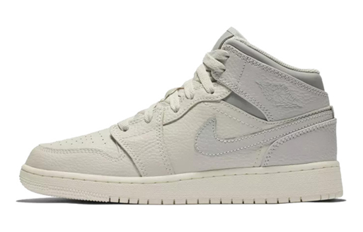 (Youth) Air Jordan 1 Mid Light Bone Wolf Grey 554725-053