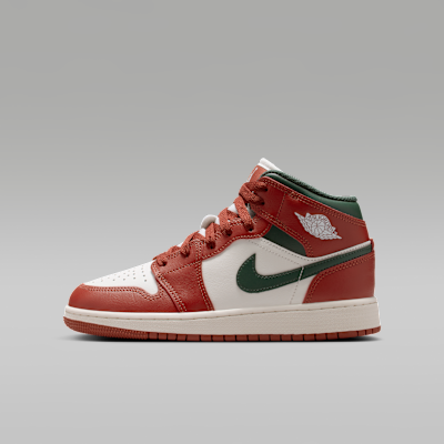 (Youth) Air Jordan 1 Mid Sail/Pure Platinum/Redstone/Midnight Green DQ8423-105