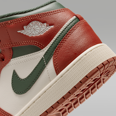 Cheap (JR) Air Jordan 1 中筒 米白/純鉑金/紅石色/午夜綠 DQ8423-105