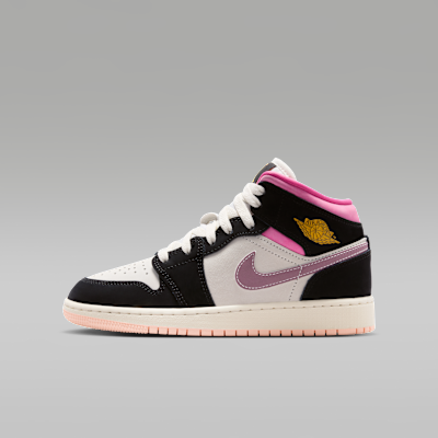 (Youth) Air Jordan 1 Mid SE Black/Sail/Pink Cycle/University Gold II1254-001
