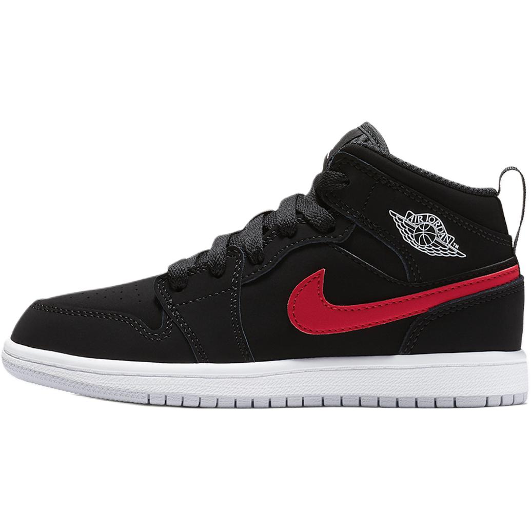 Buy (JR) 에어 조던 1 미드 "블랙 유니버시티 레드" (56 characters) 640734-065