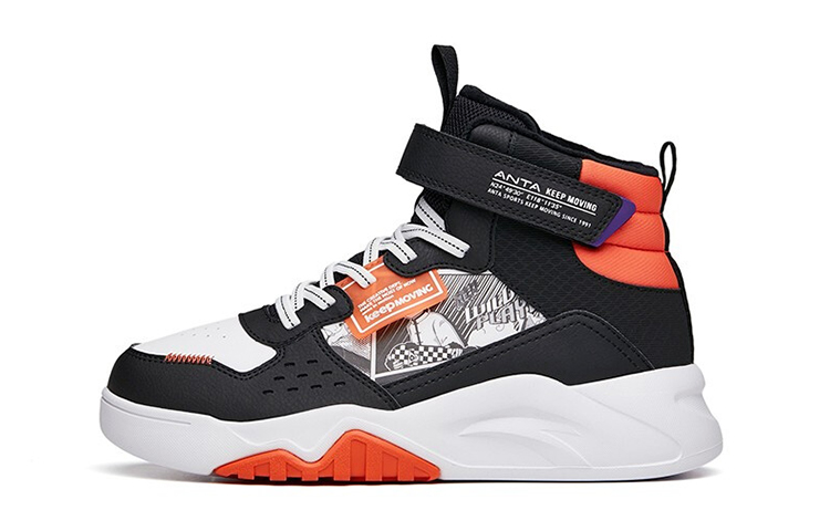 (Youth) Anta High-Top Skate 'Black White Orange Fleece' A332146806A-1