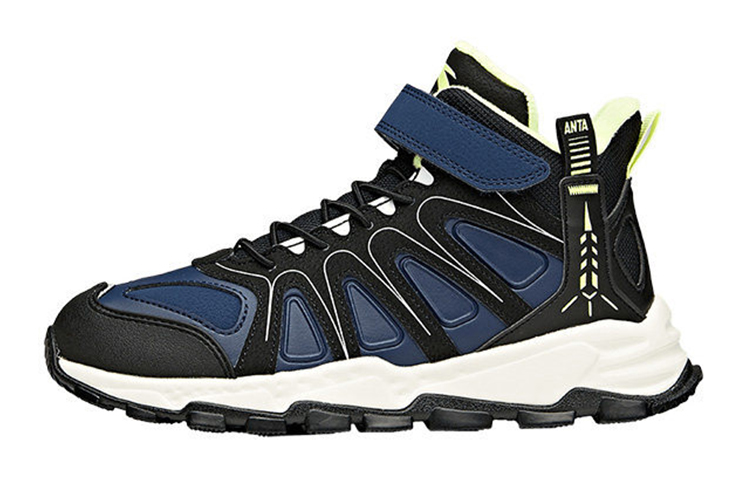 (Youth) Anta High-Top Velcro Running Shoes 'Black Blue Green Fleece' 31946902-3