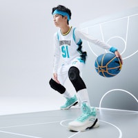 大童安踏 KT7 湯普森七代 氮科技 防滑減震耐磨 低幫 實戰籃球鞋 白藍黃 3