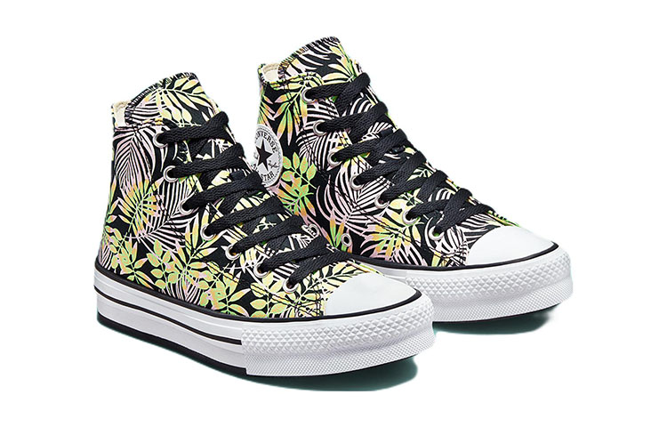 Lookbook (JR) Converse Chuck Taylor All Star EVA Lift High 'Hitam Putih Motif Daun Hijau' A01201C