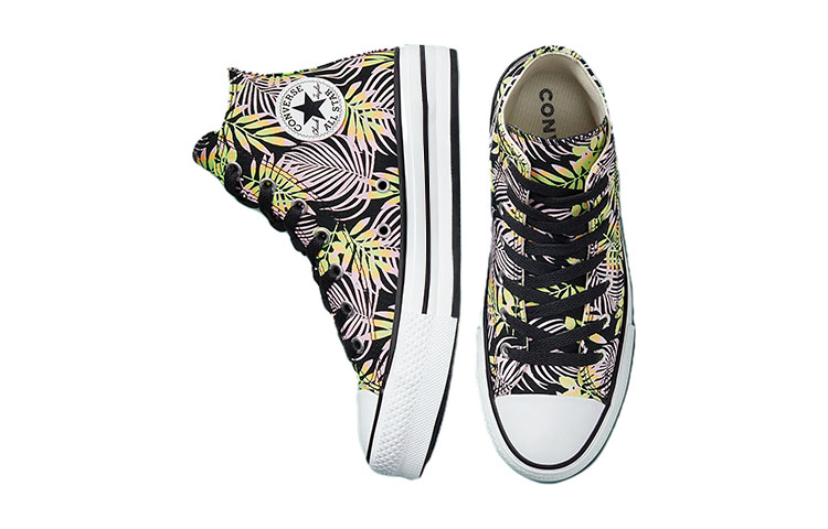 Shop (JR) Converse Chuck Taylor All Star EVA Lift High 'Hitam Putih Motif Daun Hijau' A01201C