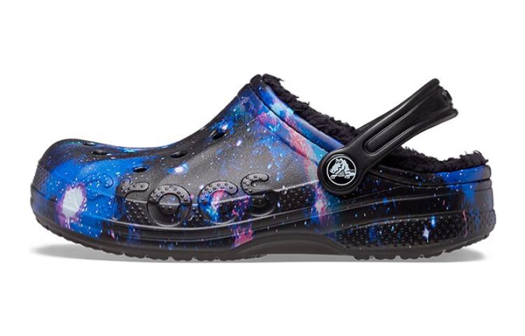 (Youth) Crocs Baya Lined Fuzzy-Strap Galaxy Clogs 'Black Multi' 207654-0C4