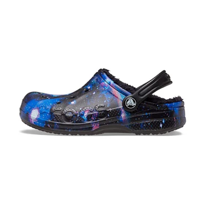 (Youth) Crocs Baya Lined Fuzzy-Strap Galaxy Clogs 'Black Multi'