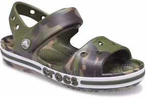 Lookbook 兒童 Crocs Bayaband 大理石紋 戶外洞洞涼鞋 軍綠色