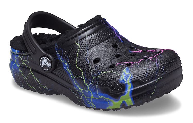 Lookbook (Youth) Crocs Classic Fuzz-Lined Clog 'Black Lightning' 207322-0C4