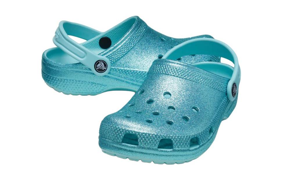 Sizing 兒童 Crocs卡羅琪 Classic Glitter Clogs 圓頭套腳 兒童涼鞋 藍色