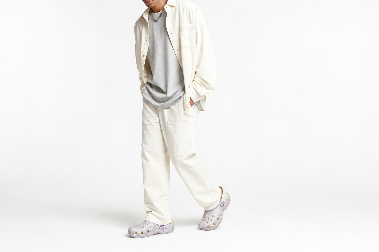 Order 兒童 Crocs 戶外包頭平跟經典閃亮洞洞運動涼鞋 牡蠣色