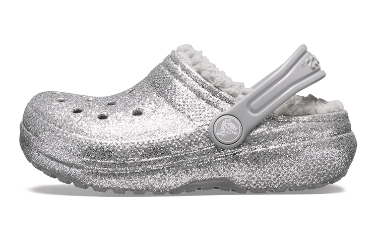 (Youth) Crocs Classic Glitter Lined Clogs 'Silver Grey' 205937-00N