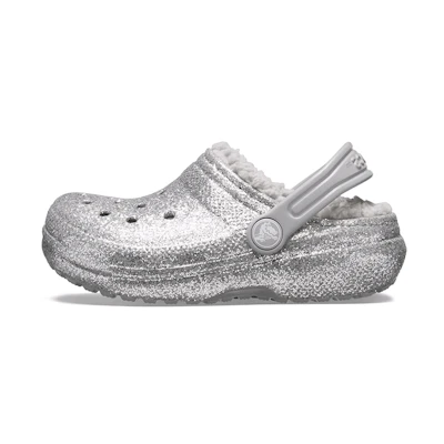 (Youth) Crocs Classic Glitter Lined Clogs 'Silver Grey'