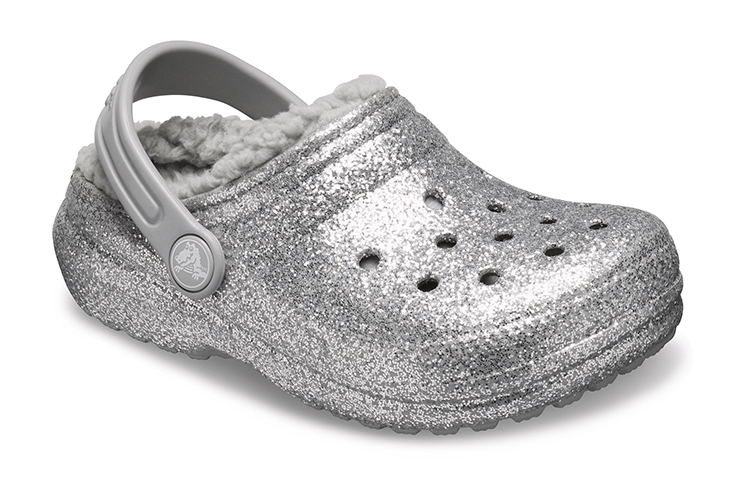 Lookbook (Youth) Crocs Classic Glitter Lined Clogs 'Silver Grey' 205937-00N