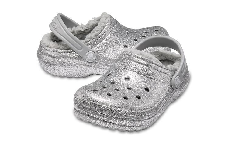 Shop (Youth) Crocs Classic Glitter Lined Clogs 'Silver Grey' 205937-00N