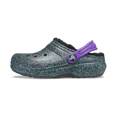 (Youth) Crocs Classic Lined Clogs 'Black Purple Sparkles'