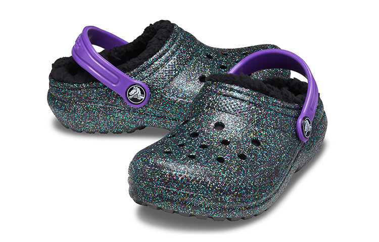 Shop (Youth) Crocs Classic Lined Clogs 'Black Purple Sparkles' 205937-9BD