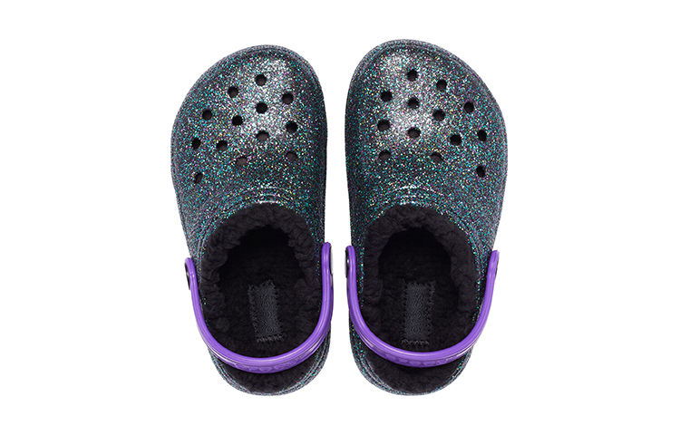 Purchase (Youth) Crocs Classic Lined Clogs 'Black Purple Sparkles' 205937-9BD