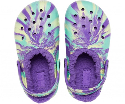 (JR) Crocs 经典毛绒内衬大理石拖鞋 '霓虹紫色多彩' 207238-573 Purchase (JR) Crocs 经典毛绒内衬大理石拖鞋 '霓虹紫色多彩' 207238-573
