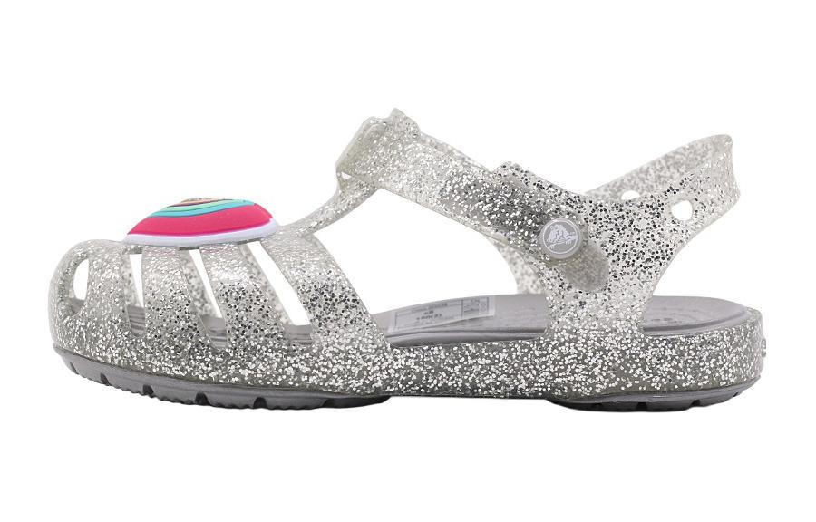 (Youth) Crocs Isabella Glitter Flat Sandals 'Grey Silver' 205038-040