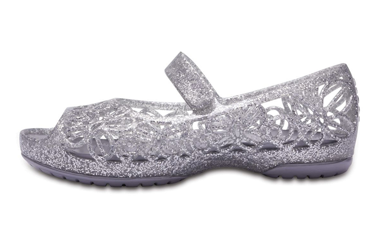 (Youth) Crocs Isabella Glitter Peep Toe Sandals 'Silver' 202602-040