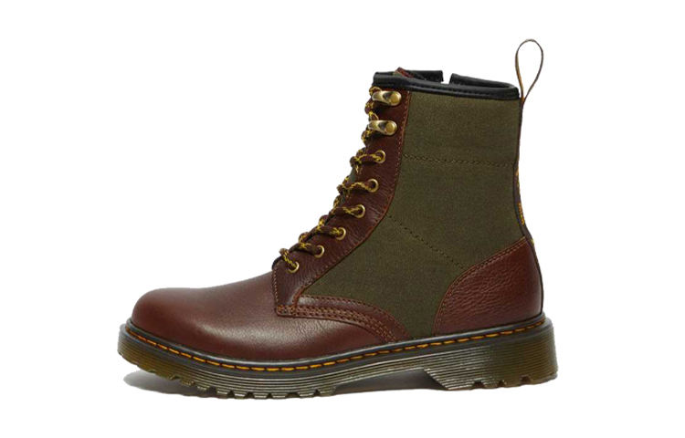 (Youth) Dr. Martens 1460 'Patchwork Canvas & Leather Lace-Up Zip Boot - Coffee' 27068849