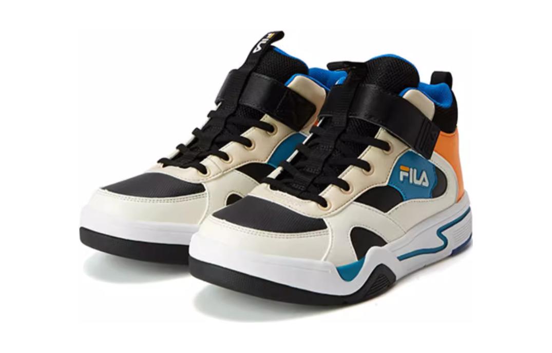 Lookbook (JR) FILA Kasut Skate High-Top Santai 'Putih Hitam Jingga' K55B141301PBO