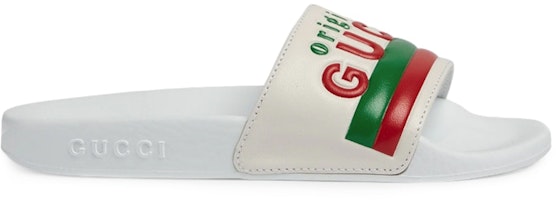 (Youth) Gucci "Original Gucci" Slide White Green Red 647084-DIR00-9014 (Youth) Gucci "Original Gucci" Slide White Green Red 647084-DIR00-9014