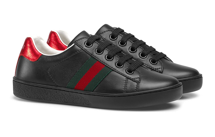 Order (JR) Gucci Ace Kulit 'Hitam' 433148-CPWE0-1074