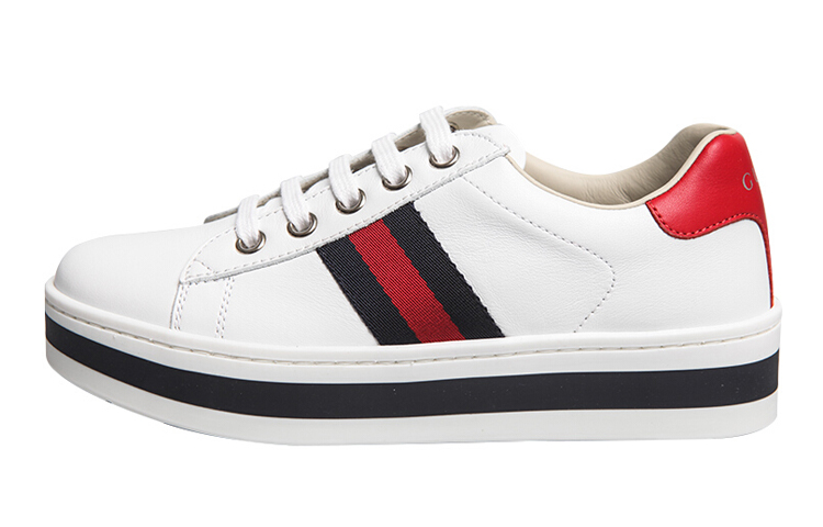 Buy (JR) 古驰 Ace 白色皮质厚底板鞋 526158-CPW60-9065