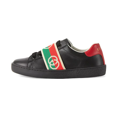 (Youth) Gucci Ace Sneaker With Interlocking G Web 'Black'