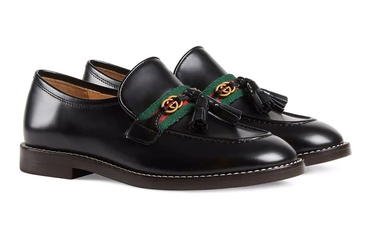 Order (JR) Loafer Gucci Hitam dengan Perincian Web 662190-1PKE0-1063
