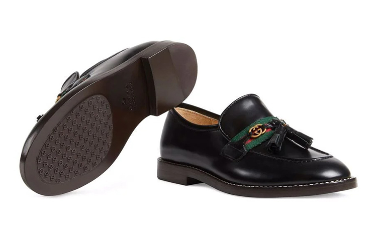 Purchase (JR) Loafer Gucci Hitam dengan Perincian Web 662190-1PKE0-1063