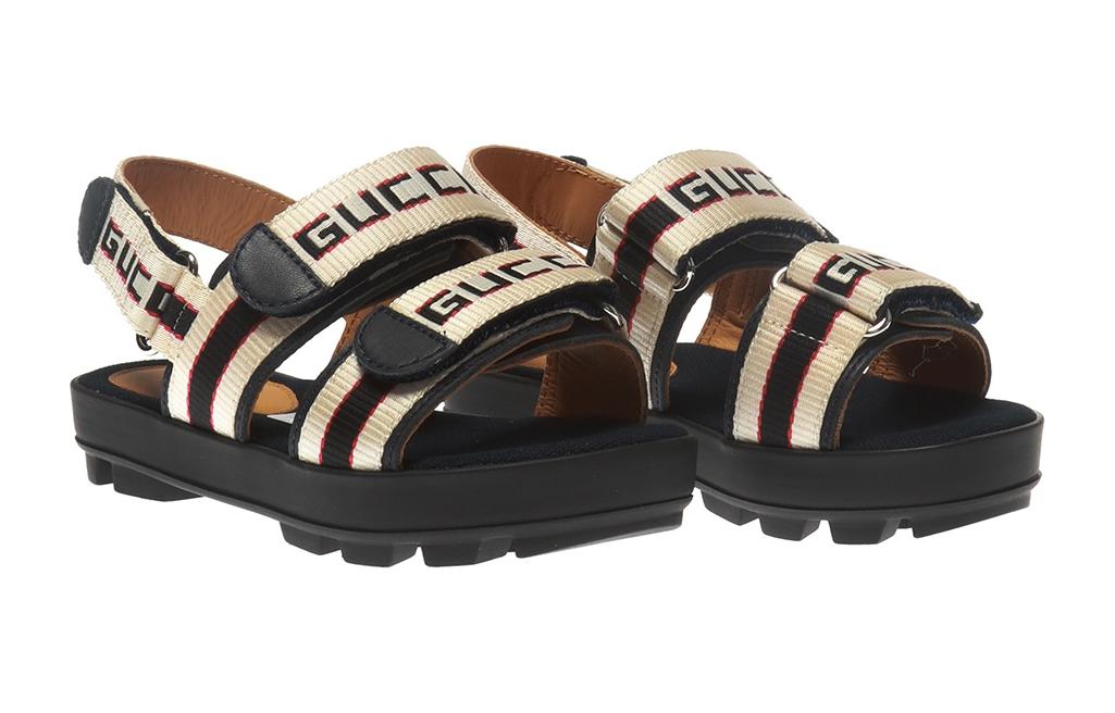 Shop 童趣 GUCCI 古馳 條紋流行涼鞋 藏藍米色