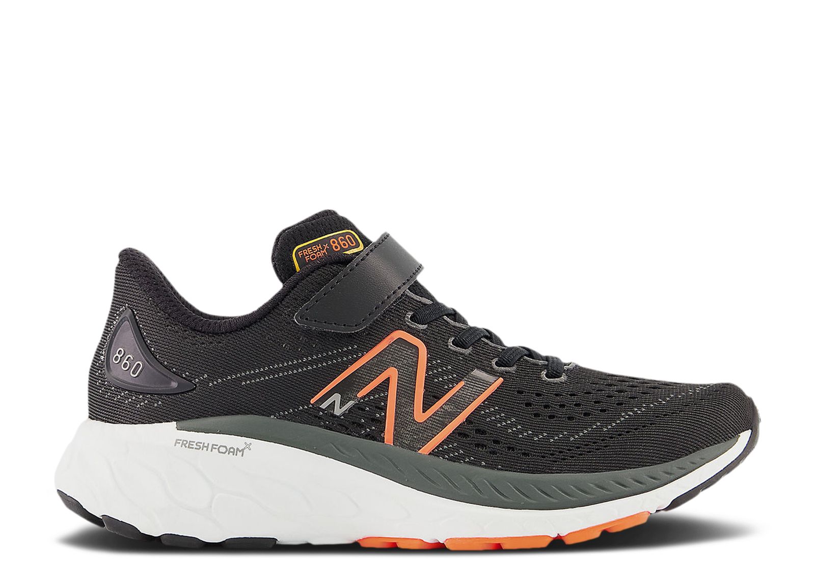 (Youth) New Balance Fresh Foam X 860v13 Bungee Lace Top Strap Little Kid Wide 'Black Neon Orange' PA860D13-W