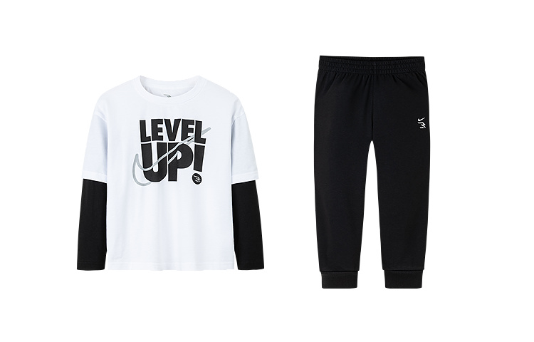 (Youth) Nike 3Brand Youth Sportswear Set - Black Long Sleeve Tee & Breathable Pants N32432267GS-003