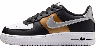 (Youth) Nike Air Force 1 Low 'Black Gold Metallic Silver' HV0937-010 (Youth) Nike Air Force 1 Low 'Black Gold Metallic Silver' HV0937-010