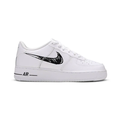 (Youth) Nike Air Force 1 Low 'Doodle Swoosh - White Black'