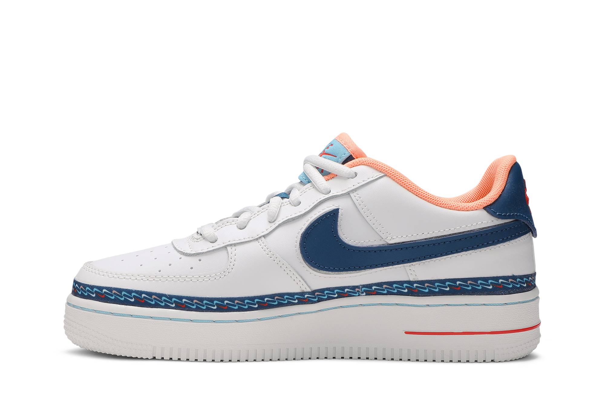 Lookbook Nike Air Force 1 Low Mini Swoosh 換鉤 輕便 低筒 板鞋 GS 白藍