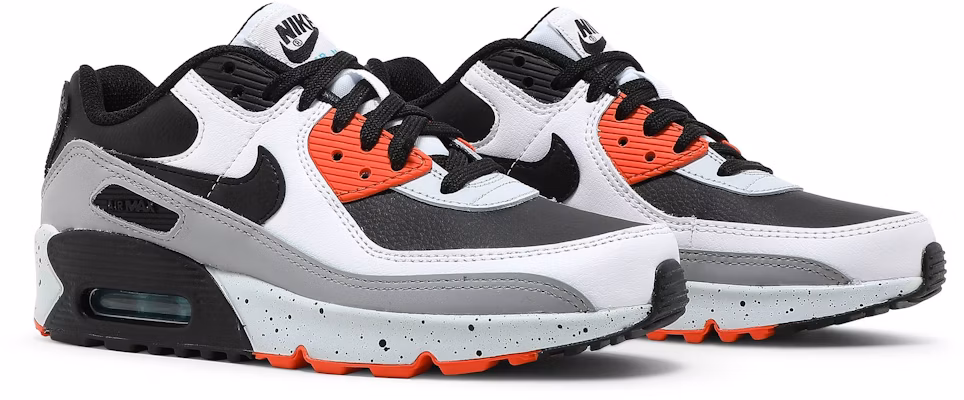 Youth Nike Air Max 90 Leather White Turf Orange Speckled CD6864 110