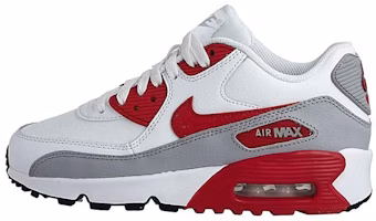 (Youth) Nike Air Max 90 LTR Leather Low-Top White/Grey/Red 833412-106 (Youth) Nike Air Max 90 LTR Leather Low-Top White/Grey/Red 833412-106