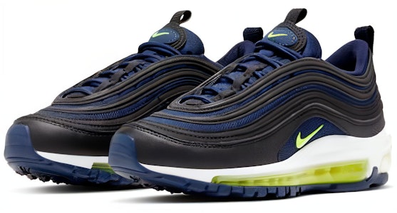 (JR) Nike Air Max 97 'Midnight Navy Lemon' Pria/Wanita Sepatu Sneakers 921522-018 Lookbook (JR) Nike Air Max 97 'Midnight Navy Lemon' Pria/Wanita Sepatu Sneakers 921522-018