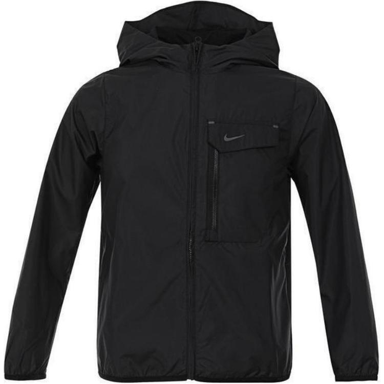 (Youth) Nike Black Zip-Up Jacket - Solid Color, Comfortable Long Sleeve for Teens. FZ4905-010