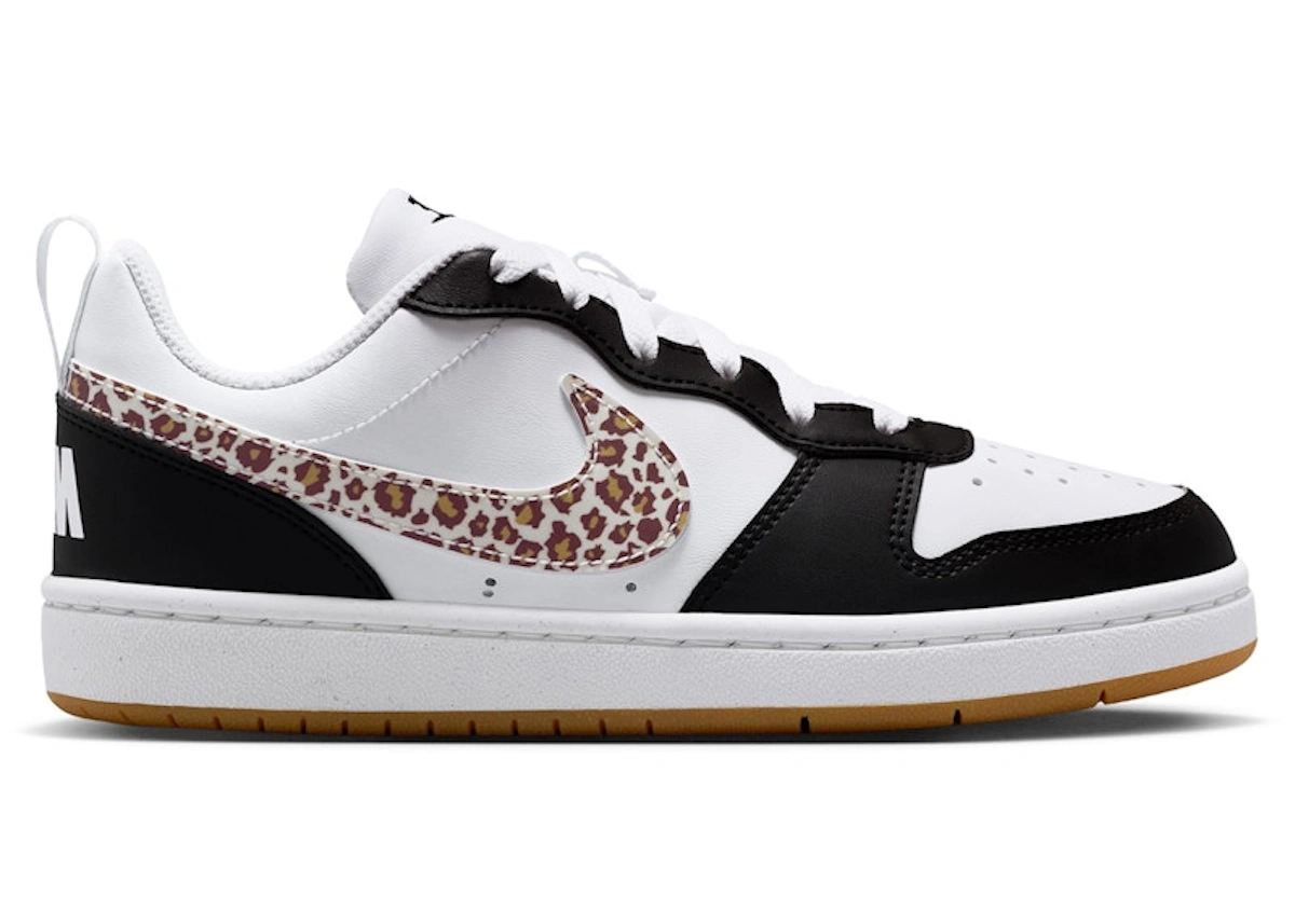 (Youth) Nike Court Borough Low Black White Leopard Swoosh