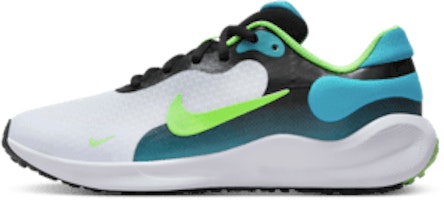 (Youth) Nike Revolution 7 Black/Football Gray/Aquamarine/Green Strike FB7689-005 (Youth) Nike Revolution 7 Black/Football Gray/Aquamarine/Green Strike FB7689-005