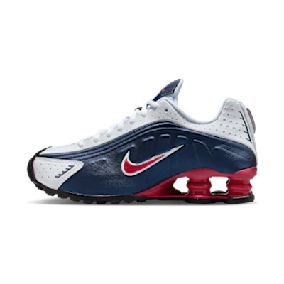 (Youth) Nike Shox R4 Running Shoes Midnight Navy/White/Metallic Silver/Gym Red
