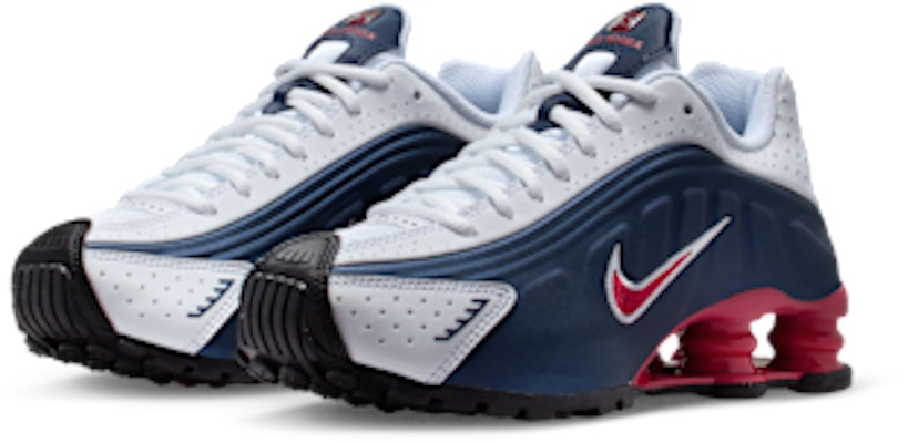 (Youth) Nike Shox R4 Running Shoes Midnight Navy/White/Metallic Silver/Gym Red CW2626-400 Purchase (Youth) Nike Shox R4 Running Shoes Midnight Navy/White/Metallic Silver/Gym Red CW2626-400