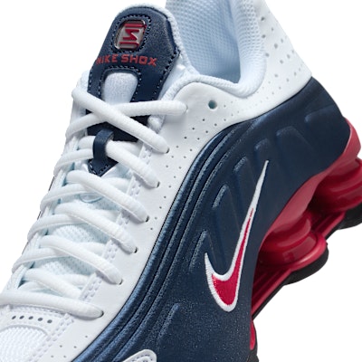 (Youth) Nike Shox R4 Running Shoes Midnight Navy/White/Metallic Silver/Gym Red CW2626-400 Sizing (Youth) Nike Shox R4 Running Shoes Midnight Navy/White/Metallic Silver/Gym Red CW2626-400
