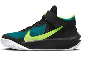 (Youth) Nike Team Hustle D10 FlyEase 'Black Bright Spruce Volt' DD7303-012 (Youth) Nike Team Hustle D10 FlyEase 'Black Bright Spruce Volt' DD7303-012